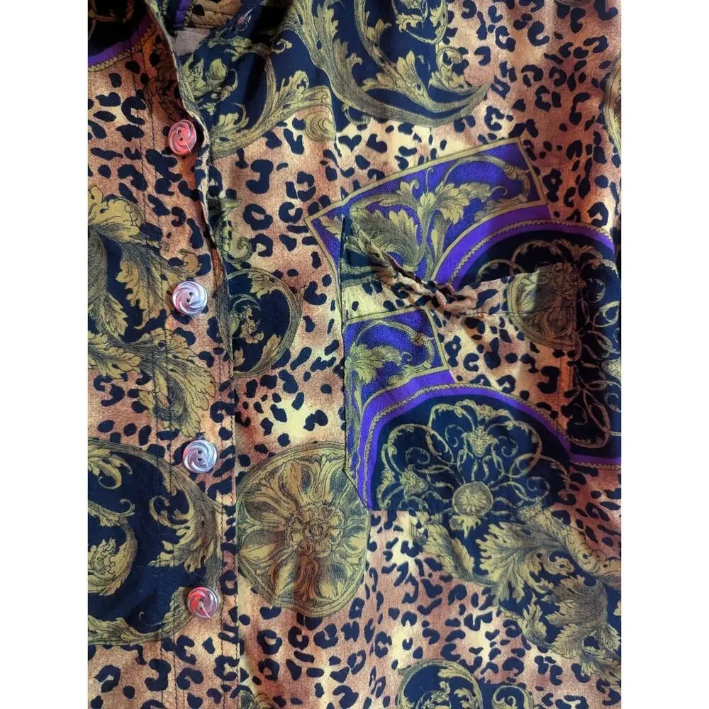Vtg Payal by Ganesh Floral Leopard Print 2pc Skirt Set Large Maximalist Boho T1